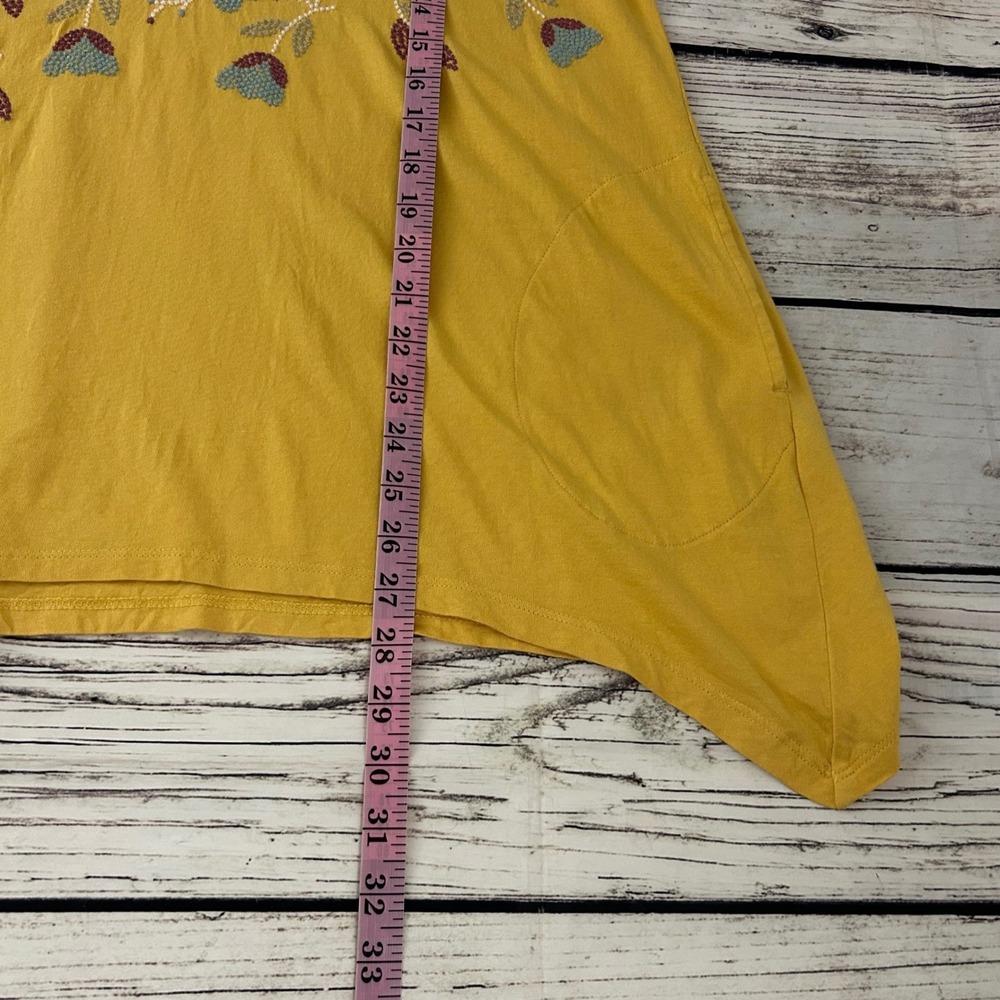 LOGO Lori Goldstein Mustard Yellow Floral Embroidered Sharkbite Boho Tunic Top M - Picture 7 of 7